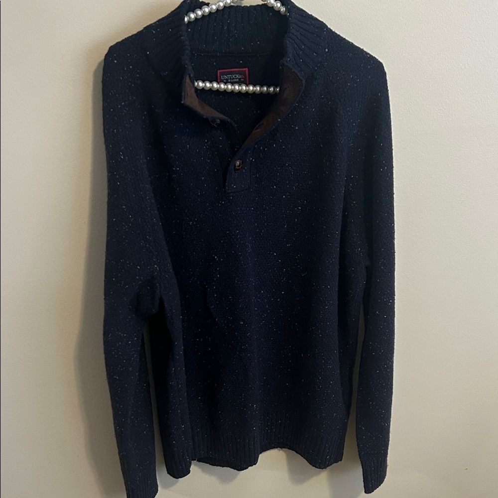UNTUCKit Gordonne Mens XL Navy Blue Donegal Lambswool Nylon Sweater